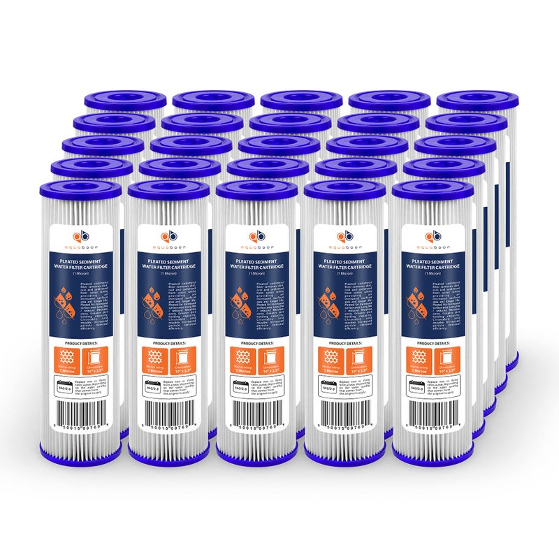 Aquaboon 1 Micron Pleated Water Filter 10 x 2.5 - Whole House Sediment Filter Replacement Cartridge Compatible with WFPFC3002, WHKF-WHPL, 25-Pack - Image 1
